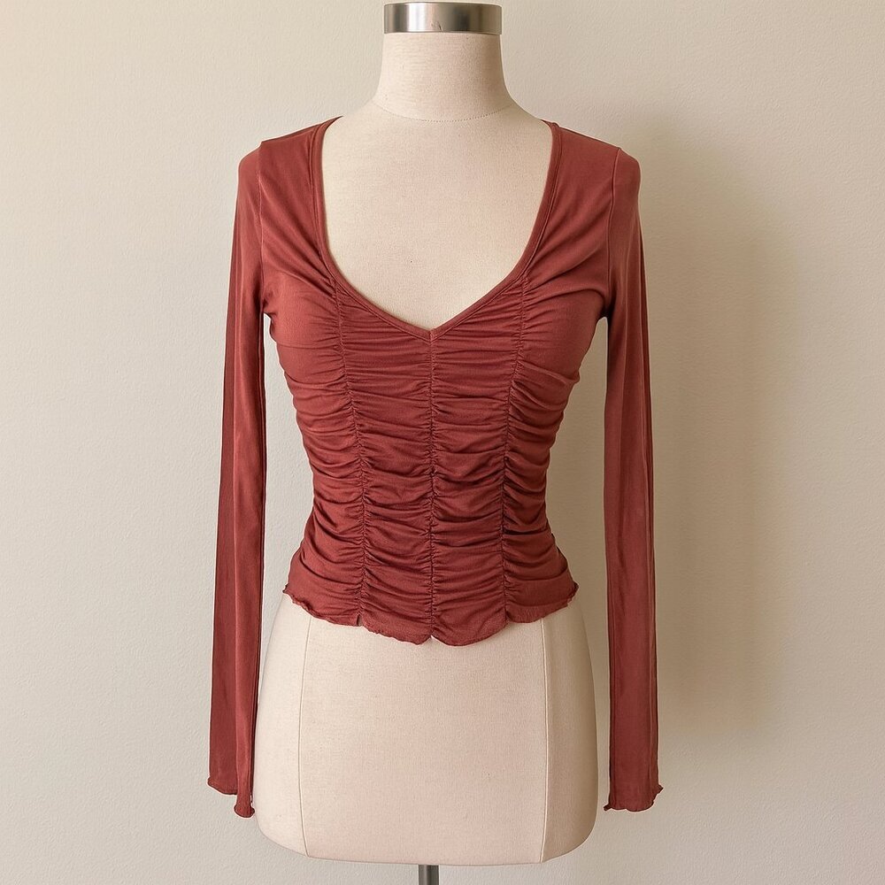 Vintage Forever 21 Sheer Longsleeved Rouched Top 90s Y2K Whimsy Fairy Size Small